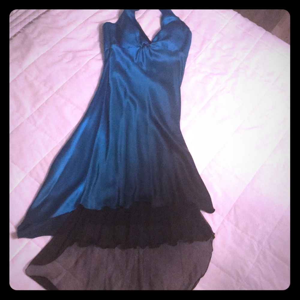 Hi-low halter cocktail dress with black underlay
